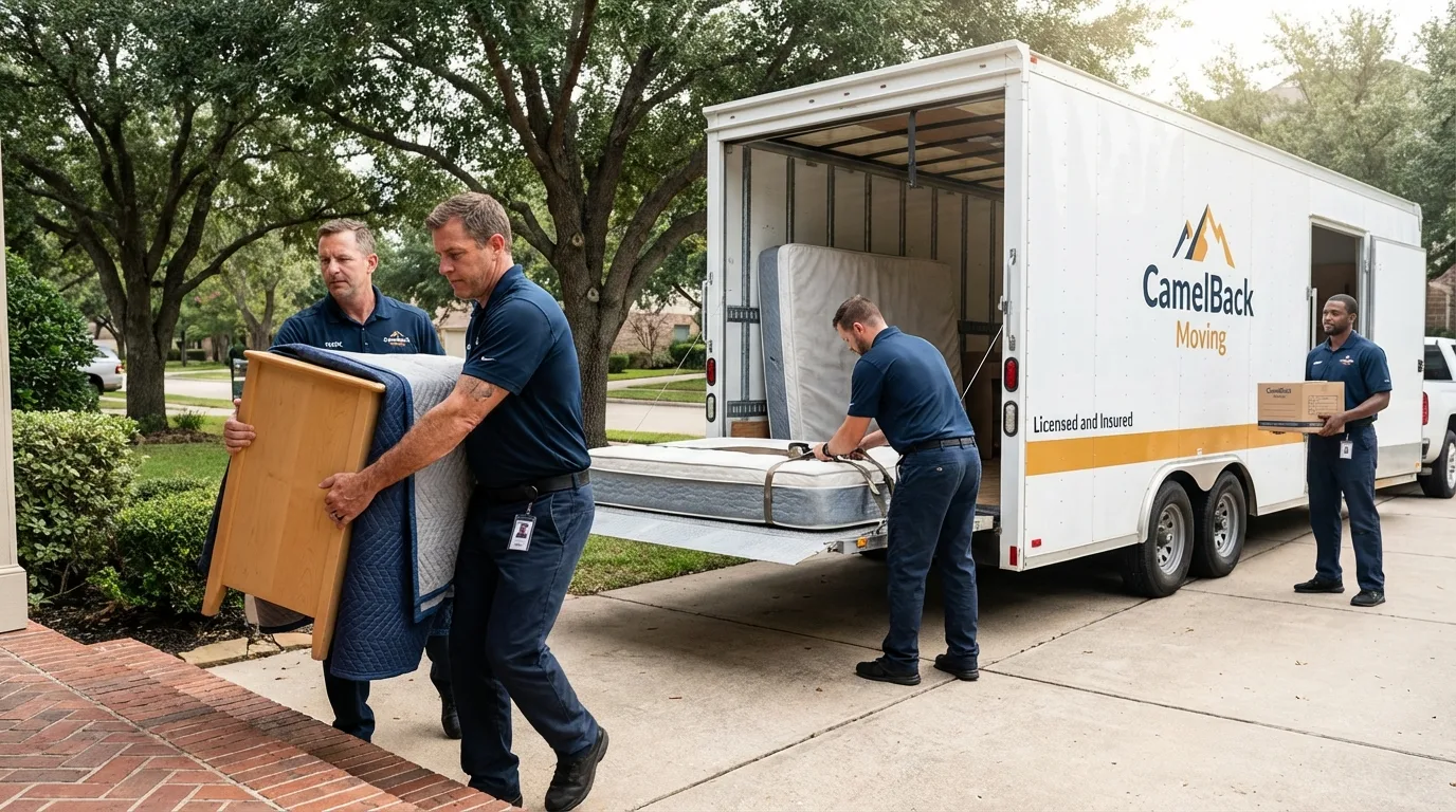 Crew loading residential truck for cross-state move from Saint Clair, MO